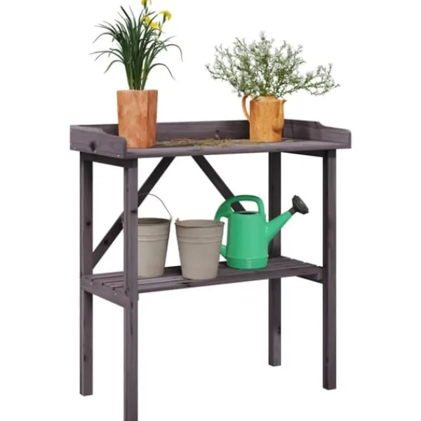 vidaXL Växtbord med hylla grå 78x38x82,5 cm massivt granträ