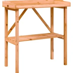 Sale Växtbord med hylla i massivt granträ - Perfekt för trädgård och uteplats | Färg: Brun | Storlek: 78x38x82,5 cm Planteringsbänkar