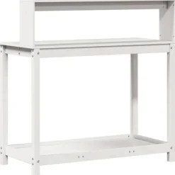 Växtbord med hyllor i massiv furu - Planteringsbord | Färg: Vit | Storlek: 108x50x109,5 cm
