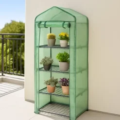 Online Växthus med 4 Hyllplan & PE-Överdrag med Dragkedja | Gratis planteringsspade Växthus
