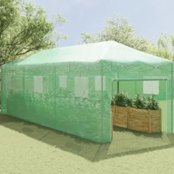 Sale Växthus med Pop-up Ram med tak Grön 290 x 870 x 315 cm Järn Växthus