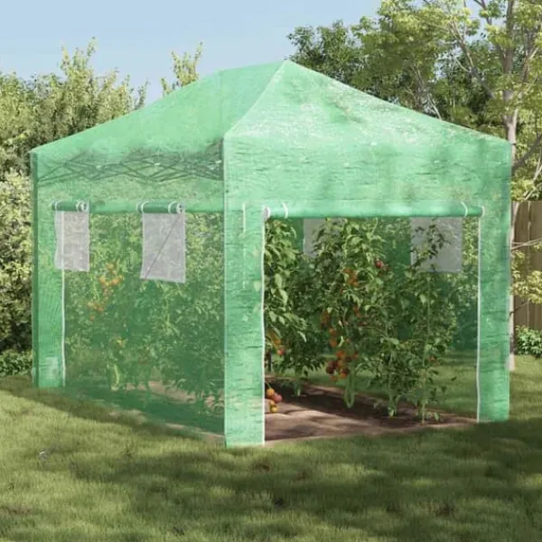 Clearance Växthus med tak Grön 280 x 410 x 315 cm Stål Växthus
