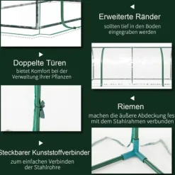 Växthus 200x100x80 cm, stål/plast, med dörr – drivbänk, grön