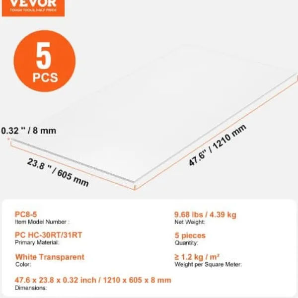 Online Växthuspaneler, Polykarbonat, 121x60,5x0,8 cm, Klar, Tak Växthus