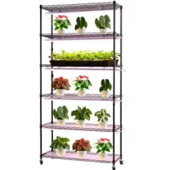 Discount Växthyllla, 6-nivåers inomhus växtställ med växtbelysning, 90x35x180 cm, metall Växtställ