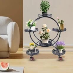 Clearance Växtställ - Blomkrukeställ - Hållbar Konstruktion - Fristående - För Inne & Ute - Enkel Montering - Lätt Att Flytta - Rymlig Yta - Svart Växtställ