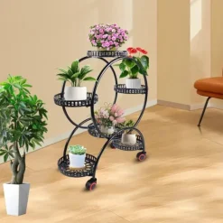 Clearance Växtställ - Blomkrukeställ - Hållbar Konstruktion - Fristående - För Inne & Ute - Enkel Montering - Lätt Att Flytta - Rymlig Yta - Svart Växtställ