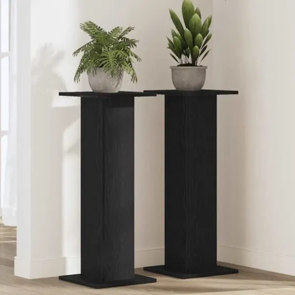 New Växtställ 2 pcs Svart ek 30 x 30 x 80 cm Konstruerat trä Växtställ