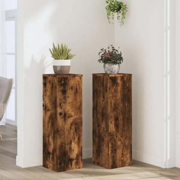 vidaXL Växtställ 2 st rökfärgad ek 25x25x80 cm konstruerat trä