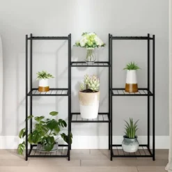 Outlet Växtställ av svart järn för växter och dekoration | Storlek: 83x25x80 cm Växtställ