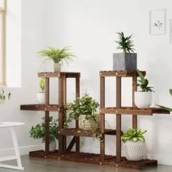 Clearance Växtställ i granträ - Hållbart och elegant för växter | Storlek: 110x25x73 cm | Färg: Naturlig träfinish Växtställ