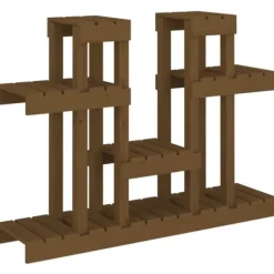 New Växtställ i honungsbrun massiv furu - Perfekt för blommor och växter | Storlek: 104,5x25x77,5 cm Växtställ