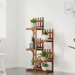 Växtställ i massivt granträ - Hållbart och elegant design | Storlek: 60x25x130 cm | Färg: Naturlig träfärg Växtställ