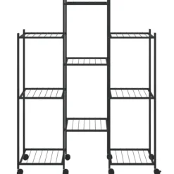 Växtställ på hjul i svart järn – Hållbar och stabil hylla | Storlek: 83x25x103,5 cm | Färg: Svart Växtställ
