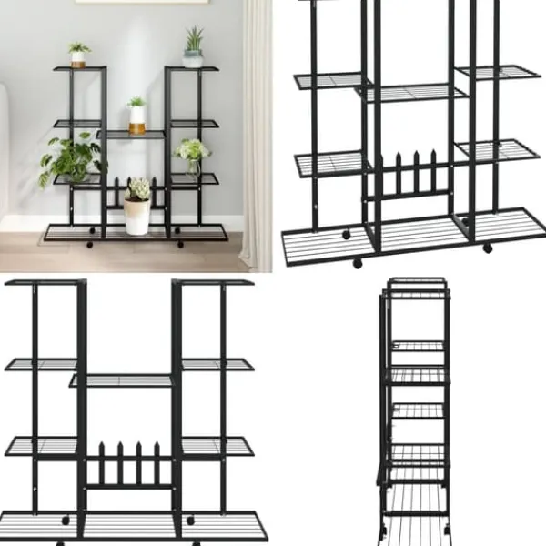 Discount Växtställ på hjul 94,5x24,5x91,5 cm svart järn - Blomställ - Växtställ - Home & Living Växtställ