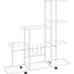 vidaXL Växtställ på hjul 94,5x25x92,5 cm vit metall