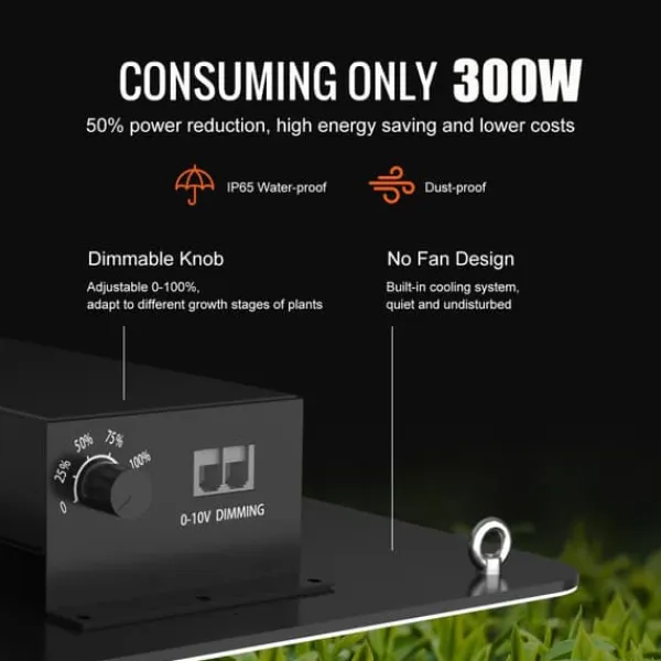 Clearance 300W kvantbräda LED odlingsväxtljus, fullspektrum, låg energiförbrukning/värme/ljud, för alla tillväxtstadier, enkel installation/justering Kit För Växt- & Örtplantering