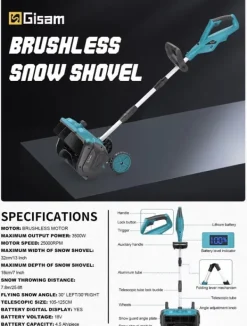 3500W 320MM 18V Borstlös Elektrisk Snöslunga – Sladdlös Snöborste Snöskyffel för Uppfart, Gård , Gata och Trottoar – med 2 batterier
